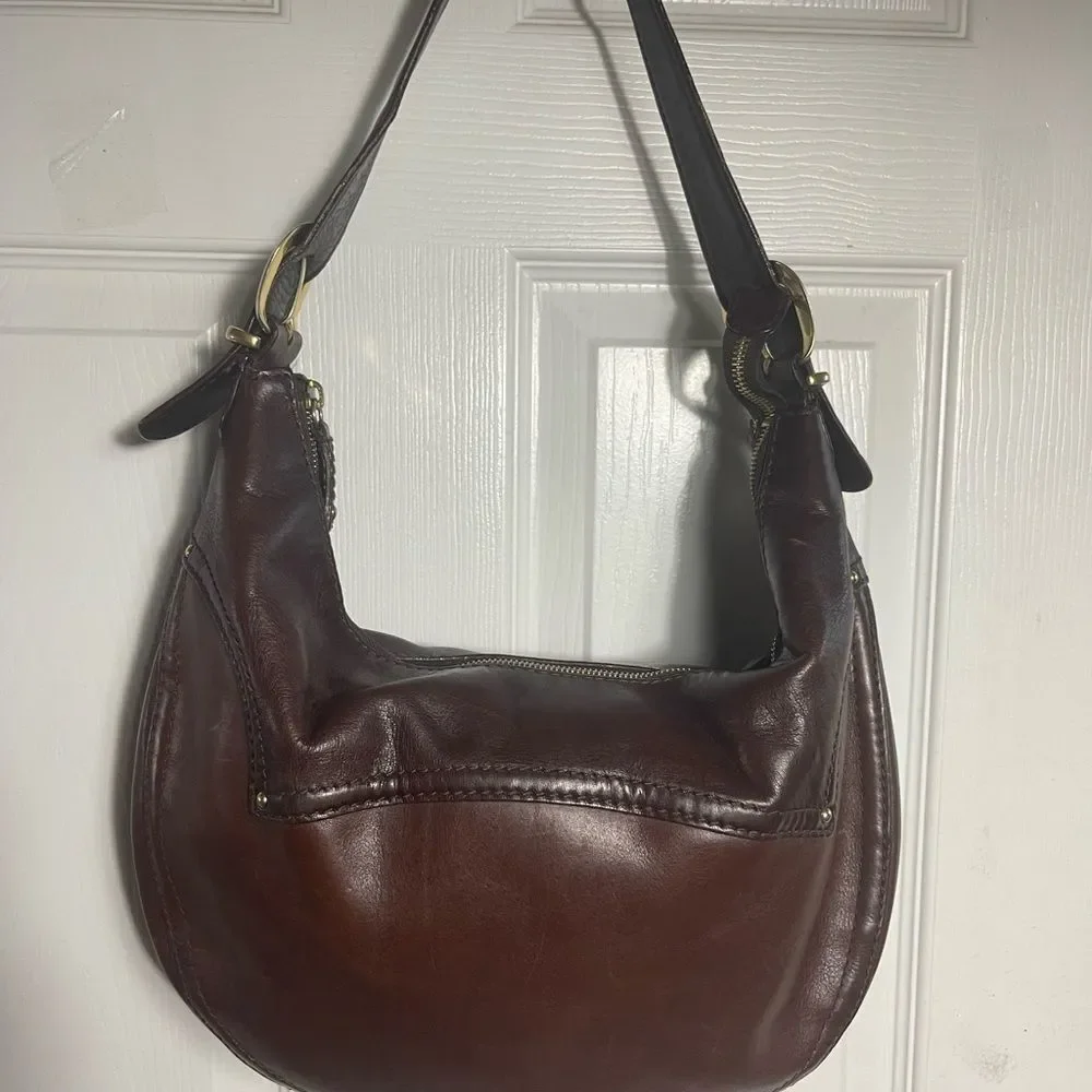 Michael Kors leather dark Brown large hobo bag gold studs accent& hardwares